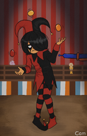 :) artist:cam ball balls bells blobfish blonde_hair coco green_eyes gun hat jester jester_costume jester_hat juggling maya meta:general_fanart tagme // 1603x2500 // 6.1MB