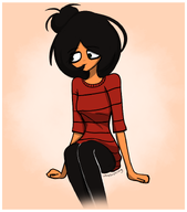 artist:vampirekitty chewing_hair looking_away maya sitting striped_shirt // 1312x1489 // 541KB