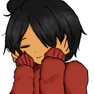 :3 closed_eyes holding_head maya meta:general_fanart smiling white_void // 736x736 // 279KB