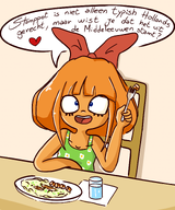 artist:gussywussy chair dutch_text food fork heart meta:general_fanart mymy sitting speaking speech_bubble // 1300x1560 // 3.7MB