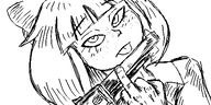 artist:oekakigod black_and_white gun looking_at_viewer middle_finger mymy no_color oekaki revolver sisa tongue_out // 500x250 // 50KB