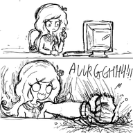 angry bandage black_and_white coco computer exclamation_mark fisheye_(drawfag) keyboard no_color // 1000x1000 // 484KB