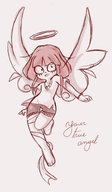 angel_wings artist:gussywussy bracelet english_text halo looking_at_viewer meta:general_fanart mymy ribbon sketch wingods // 2332x4000 // 25MB