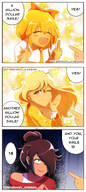 anime artist:standard_cheese coco comic english_text gloomy maya middle_finger mymy parody pointing speech_bubble waving // 1337x3001 // 2.9MB