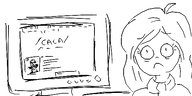 caca artist:oekakigod babyjak black_and_white coco computer concerned frown looking_at_viewer no_color oekaki scared // 500x250 // 32KB