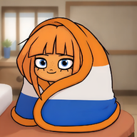 ai bed blanket blue_eyes freckles orange_hair planet smile // 1024x1024 // 1.5MB