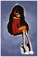 artist:vampirekitty boots chewing_hair choker fishnet headphones heels laces looking_away mascara maya sitting // 988x1474 // 874KB