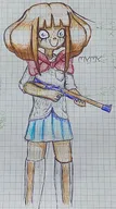 artist:yosack_jaki drawing looking_at_viewer mymy nerf_gun smile // 1142x2048 // 407KB