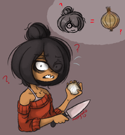 artist:moppynoko confused knife looking_at_viewer maya onion sisa // 737x796 // 289KB