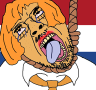 anti_ongezellig cartoon clothes country crying dutch flag glasses hair hanging mustache mymy necktie netherlands ongezellig open_mouth orange_hair orange_skin rope soyjak stubble suicide tranny variant:bernd // 768x719 // 316KB