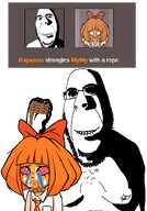 anti_ongezellig biting_lip blood bow closed_mouth clothes creepy cum evil glasses grin hand hunger_games mymy necktie ongezellig orange_hair orange_skin red_eyes rope stubble subvariant:hornyson text variant:cobson // 1091x1564 // 237KB