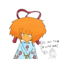 artist:vroomvrrombusgirl blue_eyes bow english_text hat helmet kimono mymy no_freckles occoal orange_hair question_mark question_marks star star_of_david text Yana // 2048x2048 // 208KB