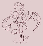 coco demon demon_tail demon_wings gussywussy_(artist) halo horns looking_away sketch smiling wings // 2324x2507 // 837KB