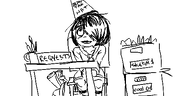 artist:oekakigod box hat maya meta:rijkskunst oekaki requests sitting sitting_behind_desk table // 500x250 // 34KB
