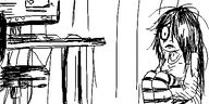 artist:oekakigod computer maya no_color oekaki scared sitting striped_socks // 500x250 // 50KB