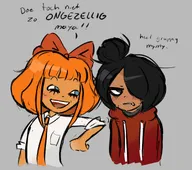 :D blush dialogue dutch_text grey_background looking_at_someone maya meta:general_fanart mymy niggerwiggle smiling text // 1691x1495 // 220KB