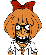 bowtie clothes eyelashes female glasses mymy necktie ongezellig open_mouth orange_hair orange_skin smile stubble teeth variant:rickjak // 1200x1420 // 30KB