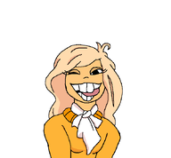 clothes coco_(ongezellig) female ongezellig open_mouth soyjak tongue variant:quirkjak white_skin wink yellow_hair // 663x615 // 25KB