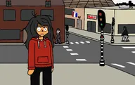 background_character bar buildings flag flag:netherlands hair_down hoodie in_town maya nophono road soulful staring street text traffic_light voc // 1093x690 // 98KB
