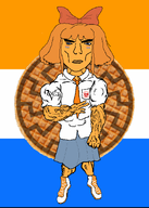 animated bowtie buff cartoon clothes female flag full_body mymy necktie netherlands ongezellig orange_hair orange_skin peace_sign queen_of_hearts skirt sonnenrad soyjak subvariant:chudjak_front tattoo variant:chudjak vein waffles // 1000x1400 // 3.6MB