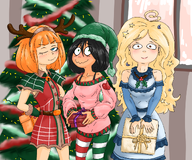 artist:oekakigod blushing christmas coco color looking_at_viewer maya mymy present trio // 1200x1000 // 1.3MB