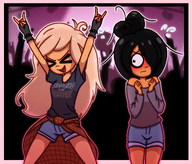 artist:aidanisl8 bracelets closed_eyes coco crowd dancing hand_sign maya nervous rave shorts sweat // 2340x2000 // 4.1MB