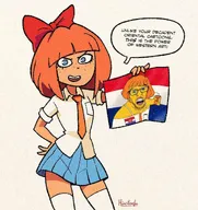 art blue_eyes bow clothes flag:netherlands kneesocks meta:tagme mymy necktie ongezellig orange_juice school_uniform skirt variant:feraljak // 1134x1200 // 206KB