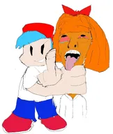 anti_ongezellig bloodshot_eyes blue_hair bowtie boyfriend_(friday_night_funkin') cap cartoon clothes crying female friday_night_funkin' full_body hat holding_object holding_severed_head middle_finger mymy oekaki ongezellig open_mouth orange_hair orange_skin redraw severed_head soyjak strangling tongue tshirt variant:bernd // 1303x1547 // 252KB