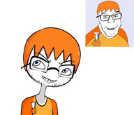 badge blue_pupils kate_(namefag) ongezellig orange_hair smirking zach // 1280x1090 // 303KB