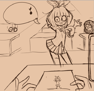 classroom desk drawing gussywussy_(artist) ilse looking_at_viewer musical_note mymy pov sketch speech_bubble unfinished // 736x709 // 306KB