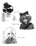 artist:colarikal black_and_white bow coco freckles hair_bun lighter maya meta:general_fanart mymy tagme text white_void // 2200x2800 // 1.7MB