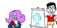 beret closed_mouth clothes ear glasses hair holding_object oekaki ongezellig paintbrush painting purple_hair smile soyjak subvariant:chudjak_front variant:chudjak vera_(ongezellig) // 995x493 // 246KB