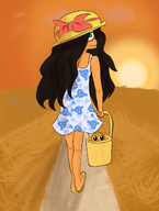basket beautiful dress flower hat looking_at_viewer maya meta:rijkskunst niggerwiggle orange sandals sisa sundress sunhat sunset variant:soymy // 2000x2657 // 4.4MB