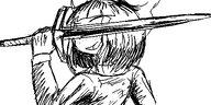 artist:oekakigod evil_smile holding_object mymy no_color oekaki sword // 500x250 // 49KB