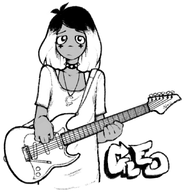 black_hair choker cleo electric_guitar guitar meta:general_fanart necklace partially_dyed_hair single_color_background single_colour_background tagme unknown_artist white_background white_skin // 860x898 // 332KB