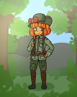 artist:slabamongus bow buttons clogs gun military_uniform mymy outside smile trees // 1280x1620 // 1.3MB