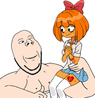 arm barcode blue_eyes bowtie buff clothes female hair hand holding_object looking_at_each_other mymy necktie nipple ongezellig orange_hair orange_skin queen_of_hearts skirt smile soyjak stubble subvariant:wholesome_soyjak swolesome tags variant:gapejak wink // 1020x1050 // 500KB