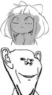 bowtie closed_mouth clothes distorted ear female hair mymy ongezellig scared shadow smile soyjak stubble variant:impish_soyak_ears // 271x485 // 72KB