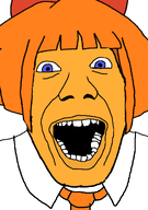 clothes hair hair_ribbon mymy necktie ongezellig open_mouth orange_hair orange_skin soyjak variant:punkjak // 918x1306 // 141KB