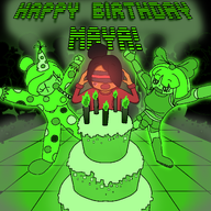birthday birthday_cake birthday_candle birthday_hat black_hair bow cake candels candle clown coco crowd english_text exclamation_mark glowie government government_green kazoo maya meta:general_fanart mymy party tagme text unknown_artist // 2048x2048 // 2.3MB
