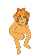animated blue_eyes cartoon crazed dance eyelashes female full_body hair mymy ongezellig orange_hair orange_skin selfish_little_fuck smile soyjak variant:feraljak // 200x233 // 147KB
