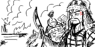 adam angry annoyed armor artist:oekakigod burning horse mongol mymy naginata oekaki // 500x250 // 60KB