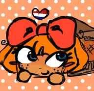 artist:macos9 blue_eys blush bow box dutch_colors dutch_flag freckles heart mymy orange_hair stroopwafel tagme // 1914x1848 // 257KB