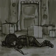 artist:mitchelf boxes door knife looking_at_viewer lying maya // 2500x2500 // 3.7MB
