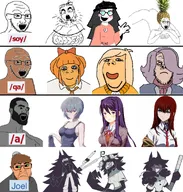 anime ayanami_rei brown_skin coco_(ongezellig) discord_memes food fruit fundamental_paper_education hand joel_(user) miss_circle miss_emily miss_thavel multiple_soyjaks mymy obsessed_faggot ongezellig orange_skin pineapple pinejak purple_hair subvariant:wholesome_soyjak variant:a24_slowburn_soyjak variant:cobbess variant:feraljak variant:gapejak variant:soyak variant:soytan vera_(ongezellig) yuri_(doki_doki_literature_club!) // 1265x1324 // 452KB