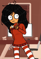 :3 artist:cheitheegg black_hair blush chair cobweb computer computer_keyboard computer_monitor computer_mouse crumbs cup desk green_eyes kruidnoten maya meta:general_fanart mug phone sleeveless_undershirt spider tagme tanktop undershirt wifebeater window // 820x1180 // 564KB