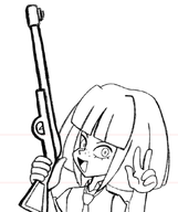 artist:portalverse gun looking_at_viewer meta:general_fanart mymy nerf_gun no_color peace_sign // 518x619 // 109KB