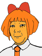 closed_mouth clothes hair hair_ribbon kuz mymy necktie ongezellig orange_hair orange_skin soyjak variant:kuzjak // 450x600 // 64KB