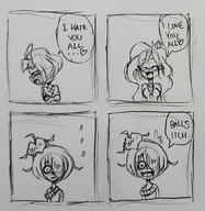 closed_eyes coco comic drawing heart looking_at_viewer maya mymy rodscorpion_(artist) sketch speaking speech_bubble // 831x851 // 732KB