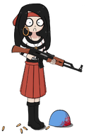 :( accurate_artstyle ak-47 artist:cam blood bullet can holding_gun holding_object kiki looking_at_viewer sad united_nations // 765x1205 // 168KB